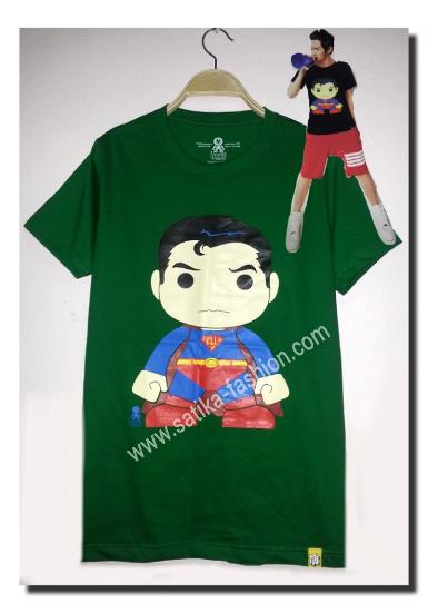 CS002Green เสื้อคอกลมลายการ์ตูน ซุปเปอร์แมน สีเขียว  ใส่ได้ทั้งชายและหญิง 